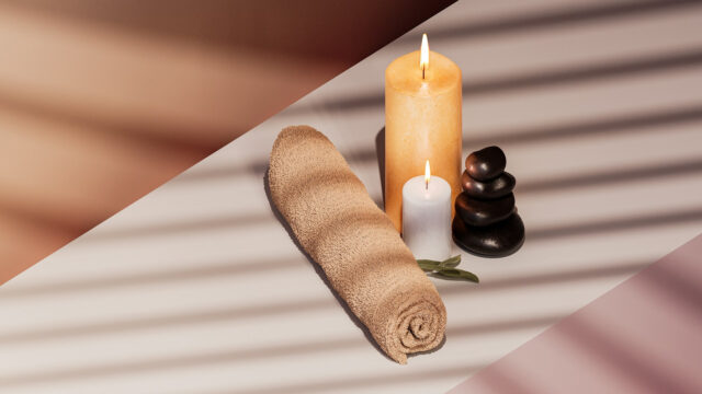 Toalha e velas quentes para um efeito relaxante.